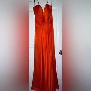 ankle length red dress, skinny straps